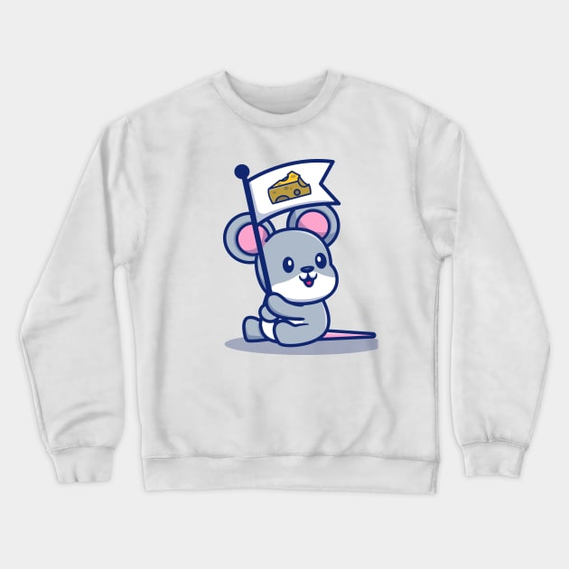 Cute Rat Mouse Hold Cheese Flag Crewneck Sweatshirt by Catalyst Labs